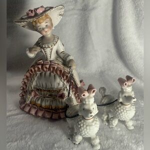 Vtg 50’s Ardalt Victorian Girl 2 Poodles W/Bows Hand Painted Porcelain Figurine